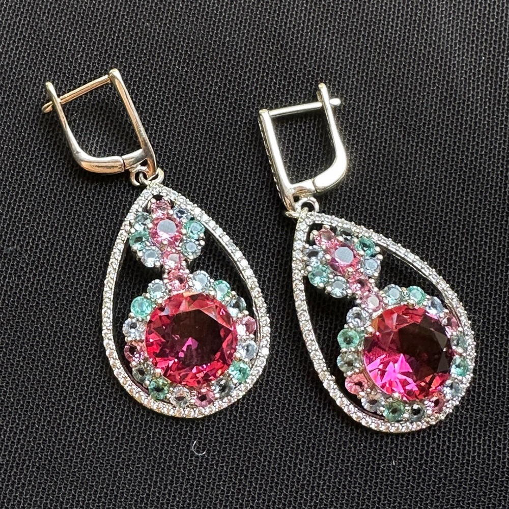 925 stamped gem earrings